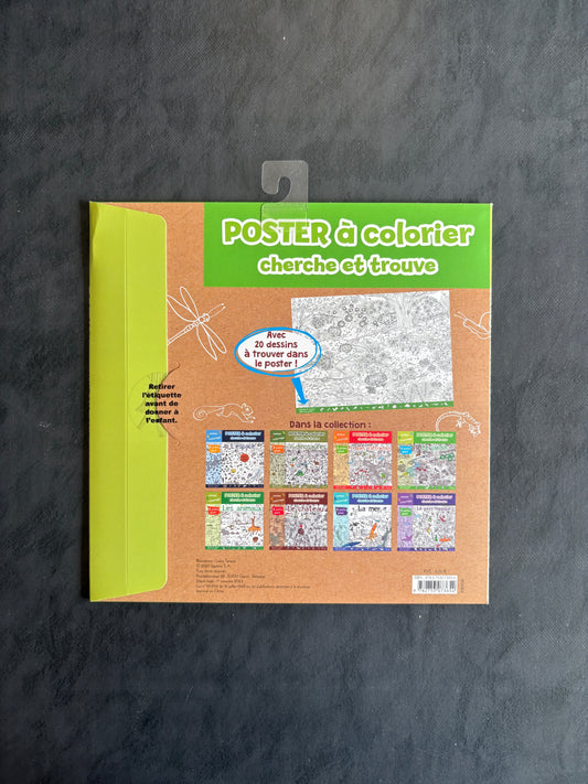 Poster à colorier cherche et trouve - le jardin