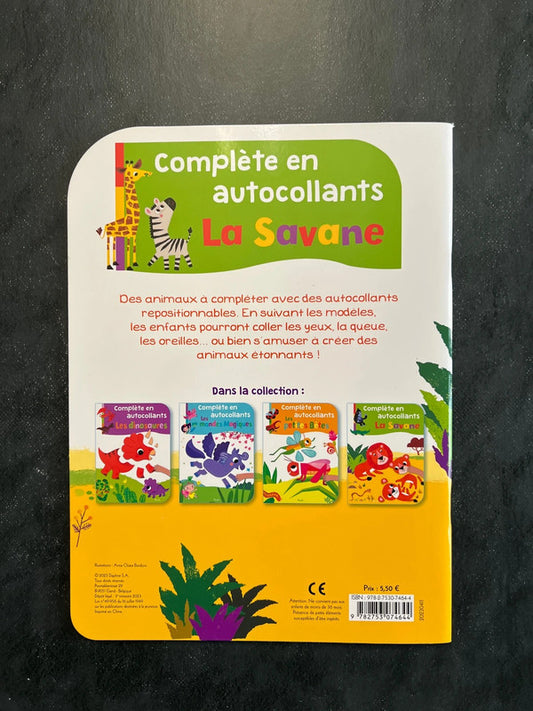 Complète en autocollants - La savane | Livre-jeu dès 4 ans