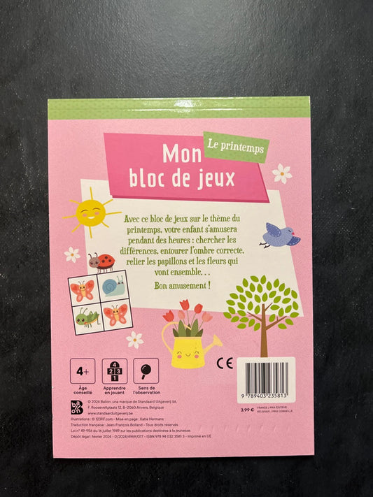 Mon bloc de jeux - Le printemps | Jeux et activités 4-6 ans