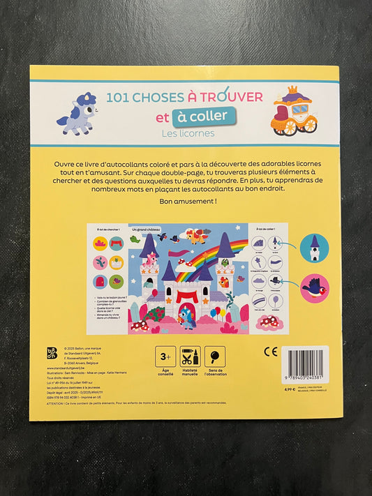 101 choses à trouver et à coller - les licornes