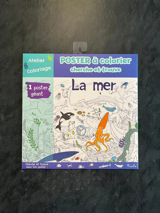 Poster à colorier cherche et trouve - la mer