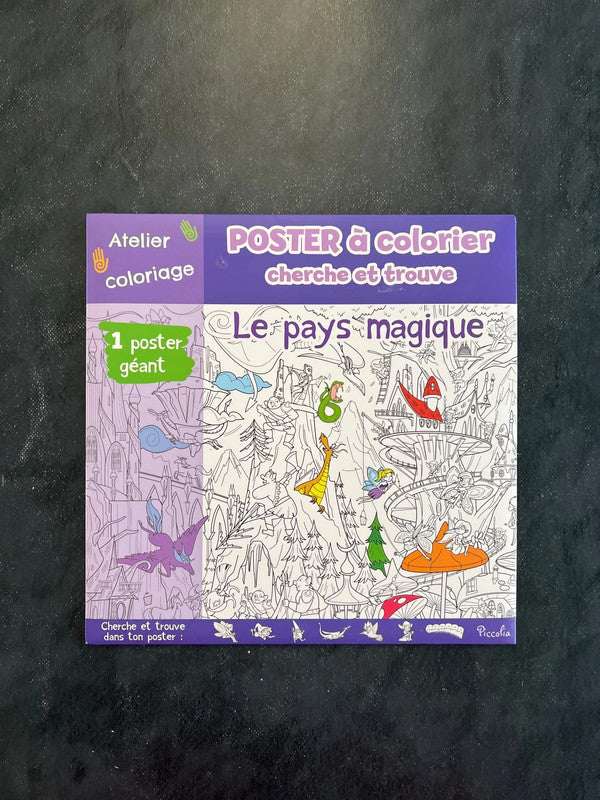 Poster à colorier cherche et trouve - le pays magique
