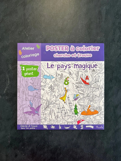 Poster à colorier cherche et trouve - le pays magique
