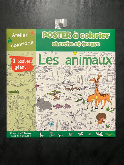 Poster à colorier cherche et trouve - les animaux