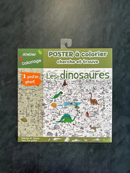 Poster à colorier cherche et trouve - les dinosaures