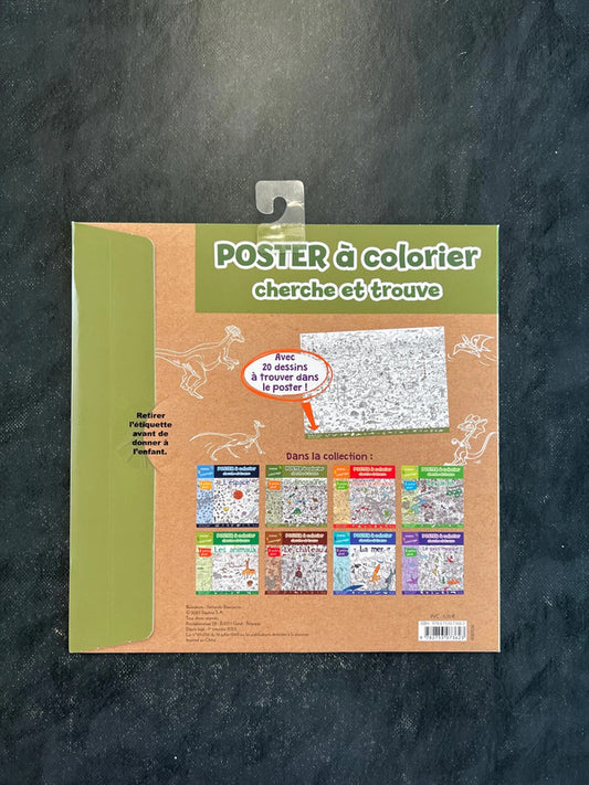 Poster à colorier cherche et trouve - les dinosaures