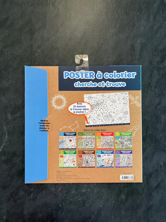 Poster à colorier cherche et trouve - l’espace