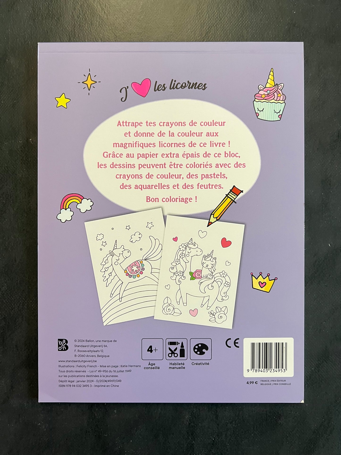 Mon bloc à colorier - j'aime les licornes