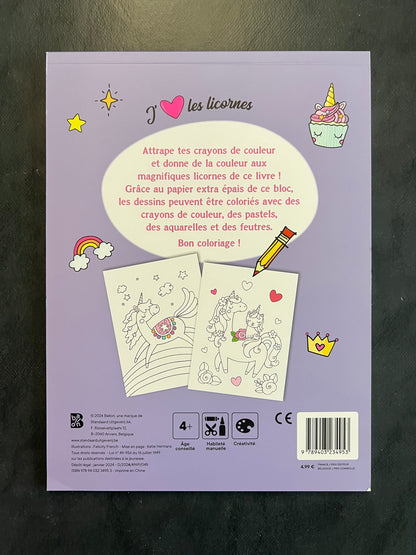 Mon bloc à colorier - j'aime les licornes