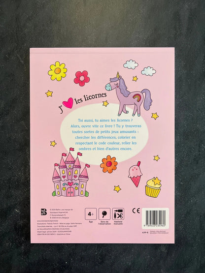 Mon bloc de jeux - j’aime les licornes