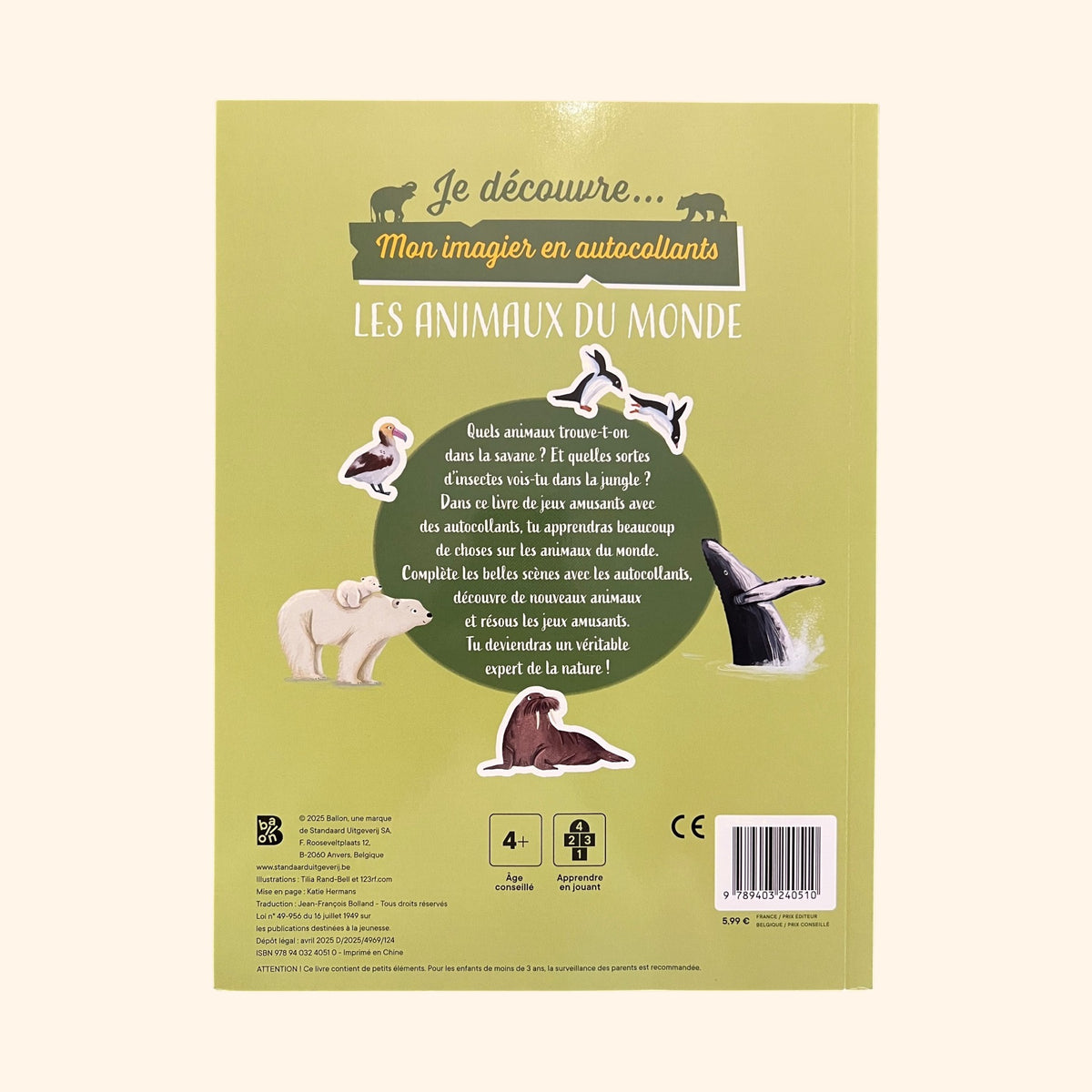 Mon imagier en autocollants - les animaux du monde | 4-7 ans