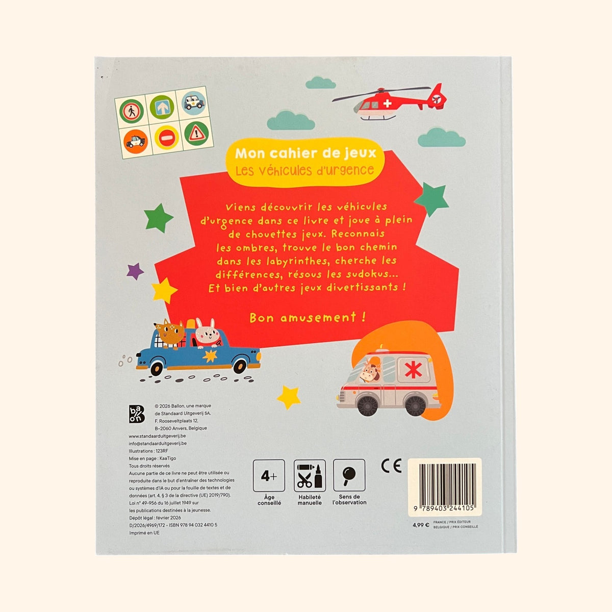 Mon cahier de jeux - Les véhicules d'urgence | 5-7 ans